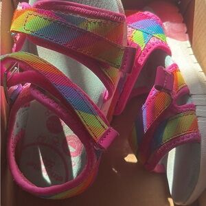Stride Rite Pink and Red Sandals with Crisscross Straps